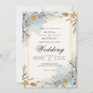 Invitation Branches d'hiver bleu Dusty Mariage