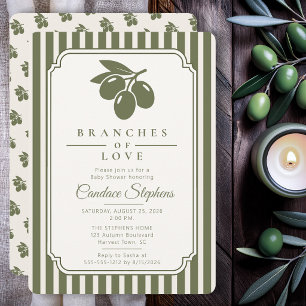 Invitation Branches Élégantes d'Amour Fête de Naissance Olive