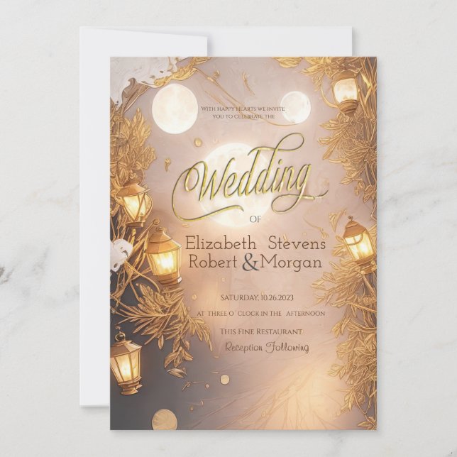 Invitation Branches élégantes Mariage de lanterne rustique (Devant)