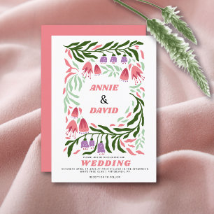 Invitation Branches et fleurs colorées rétro boho et mariage
