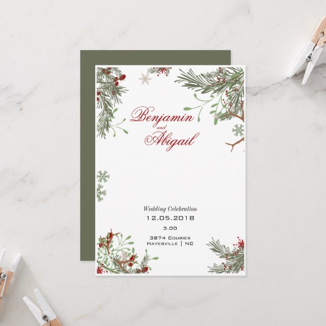 Invitation Branches minimalistes modernes de Noël (Devant/Arrière en situation)