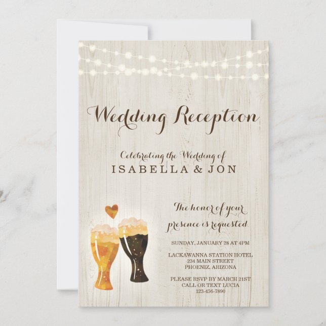 Invitation Brasserie Rustique Réception de mariage seulement  (Devant)
