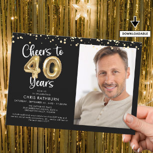 Invitation Bravo à 40 ans Photo Script Balloon Confetti