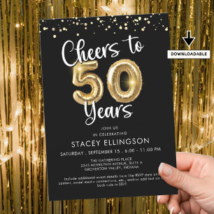 Invitation Bravo à 50 ans Ballons Confetti