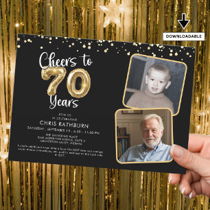 Invitation Bravo à 70 ans 2 Photos Script Balloon