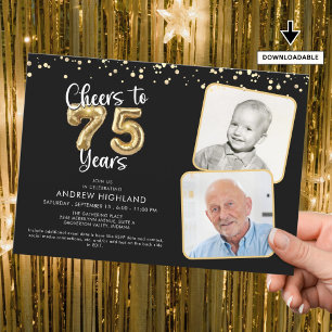 Invitation Bravo à 75 ans 2 Photos Script Balloon