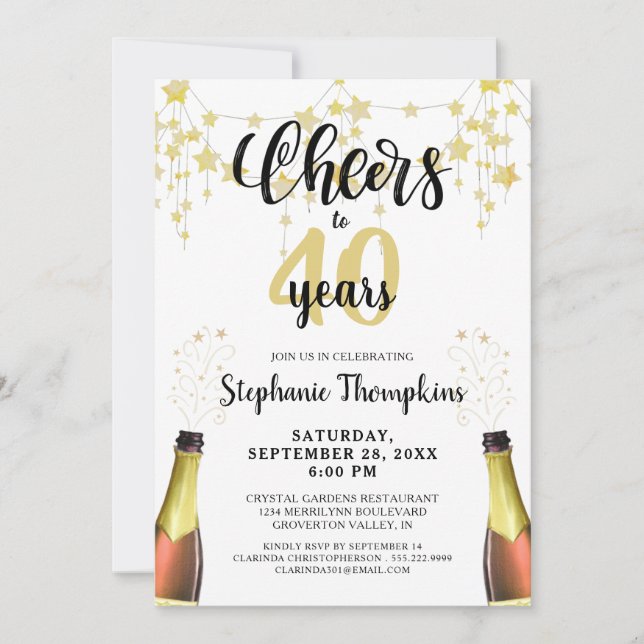 Invitation Bravo à # Years Black Gold Stars Script (Devant)
