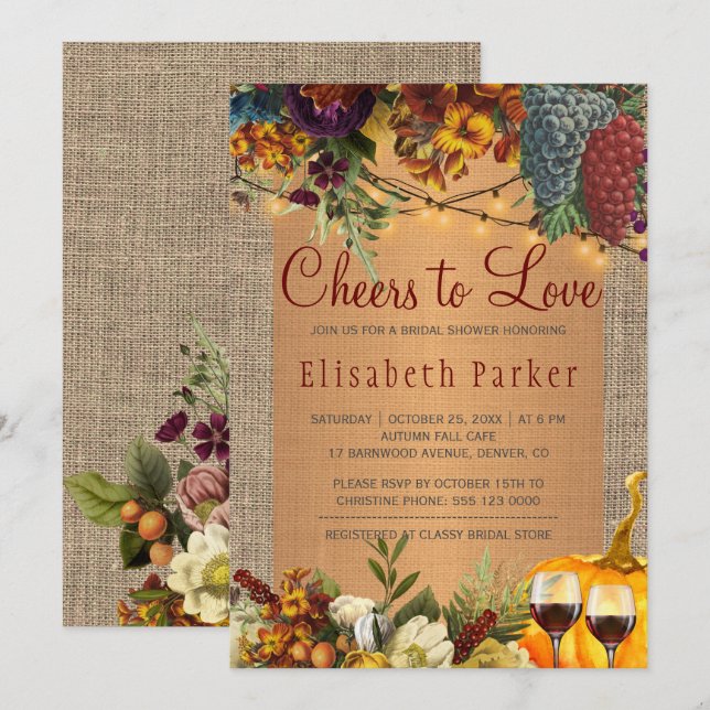 Invitation Bravo pour aimer vin rustique test douche nuptiale (Devant / Derrière)