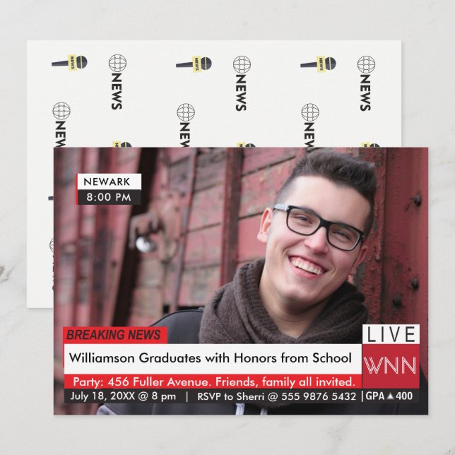 Invitation Breaking News Graduation 🚨 Spécialisé TV Graphic (Devant / Derrière)
