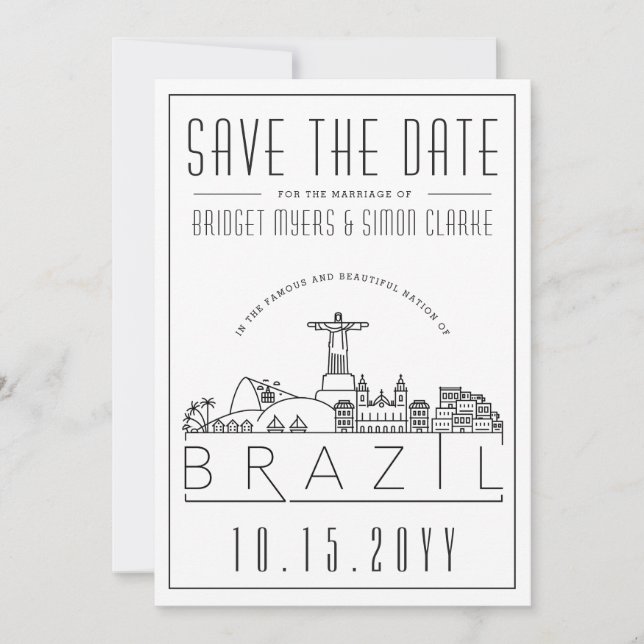 Invitation Brésil Mariage stylisé Skyline Enregistrer la date (Devant)