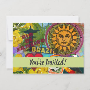 Invitation Brésil Rio de Janiero Sun Travel Art coloré