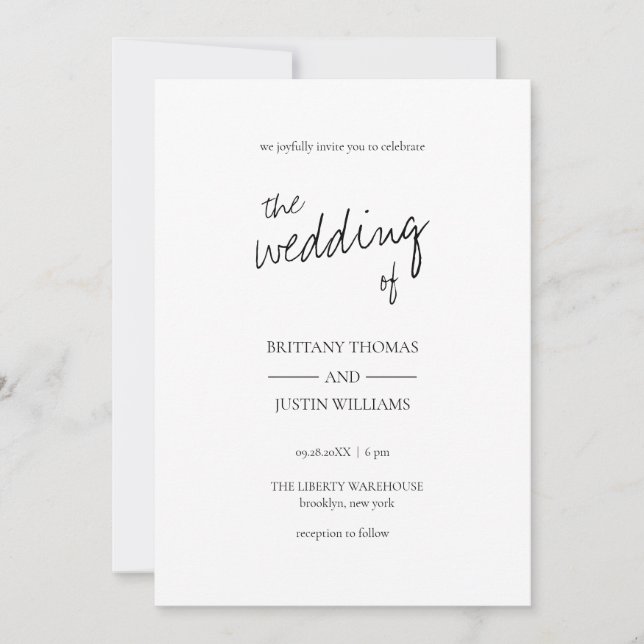 Invitation Bretagne Moderne Elégant Mariage de calligraphie n (Devant)