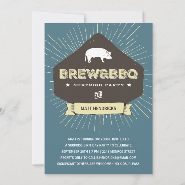 Invitation Brève et barbecue| Fête d'anniversaire surprise (Devant)