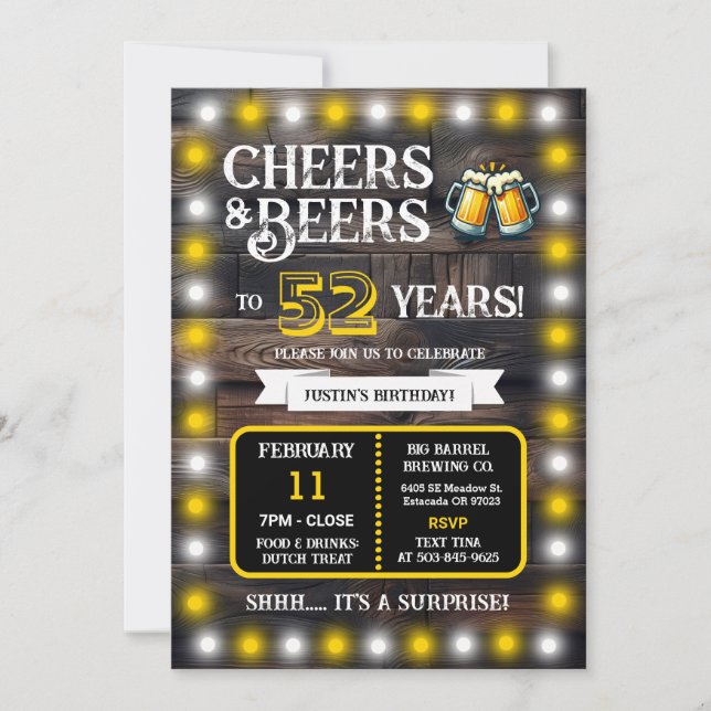 Invitation Brewery Surprise Cheers and Beers to 52 Years (Devant)
