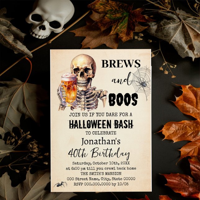 Invitation Brews & Boos Halloween Skull Bière Adulte Annivers (Créateur téléchargé)