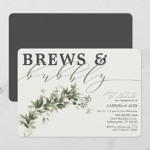 Invitation Brews Bubbly Grey Faded Green Party