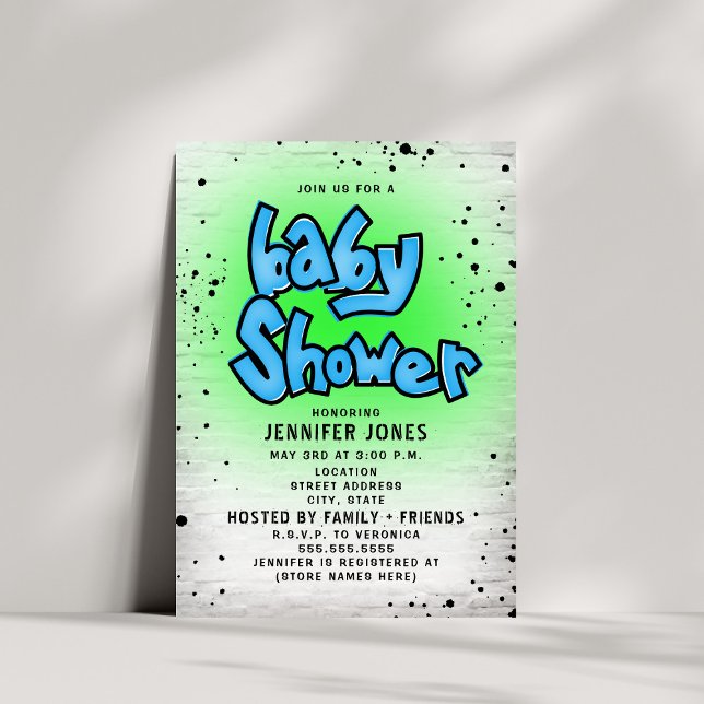 Invitation Brick Blue Green Graffiti 90s Baby shower Hip hop (Créateur téléchargé)