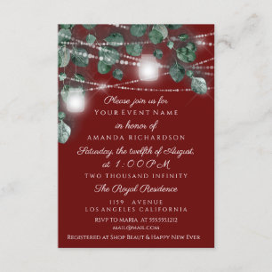 Invitation Bridal 16th Lights Jars Rustic Smoky Green Burgund