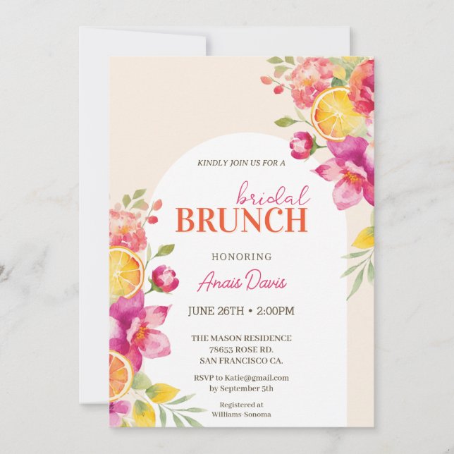 Invitation Bridal brunch Floral Citrus Bridal shower  (Devant)