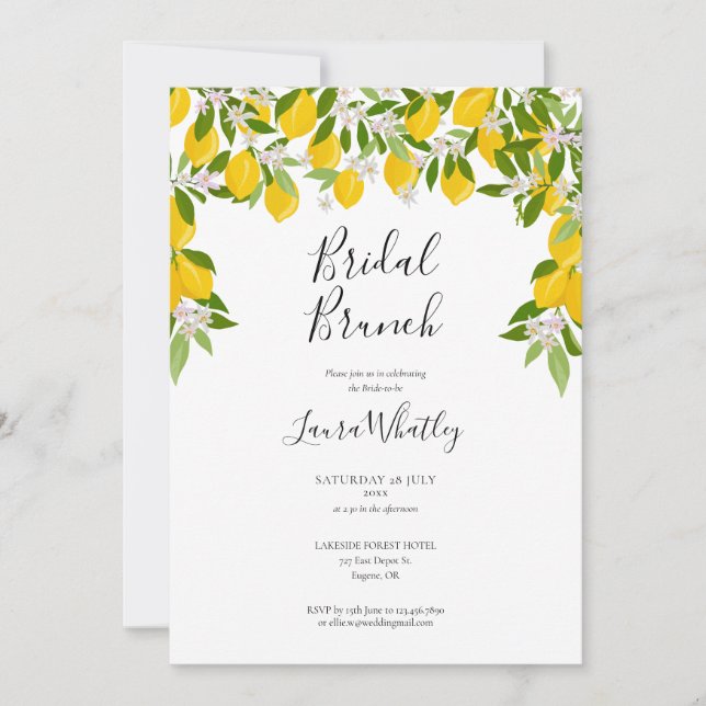 Invitation Bridal Brunch Lemons Fête des mariées verte (Devant)