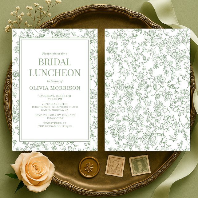 Invitation Bridal Luncheon Sage Green Vintage French Floral  (Créateur téléchargé)