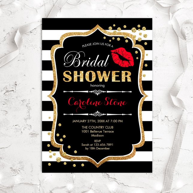 Invitation Bridal Shower - Black Red Gold (Créateur téléchargé)