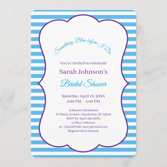 Invitation Bridal Shower Blue and White Stripes (Devant)