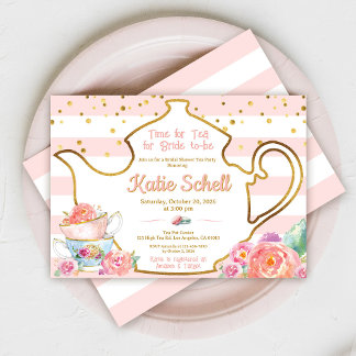 Invitation Bridal Shower Tea Party Pink And Gold Floral