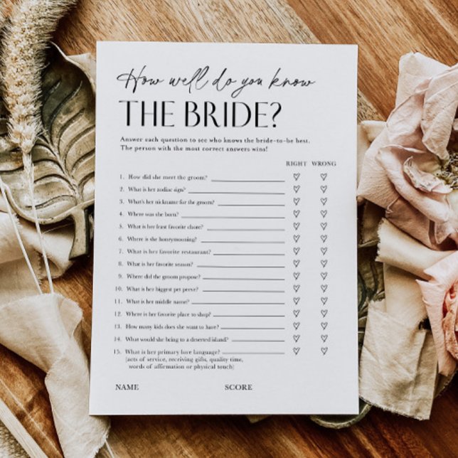 Invitation Bridal Shower Trivia Questionnaire Game Card (Créateur téléchargé)