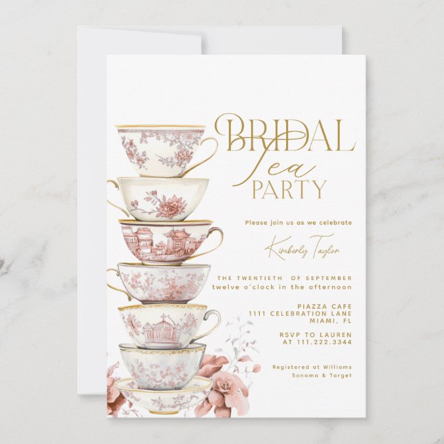 Invitation Bridal Tea Party Chinoiserie Pink Bridal Shower In (Devant)