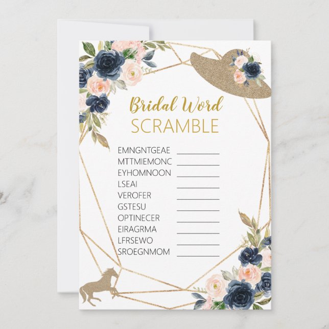 Invitation Bridal Word Scramble Horse Race Hat Theme Game (Devant)