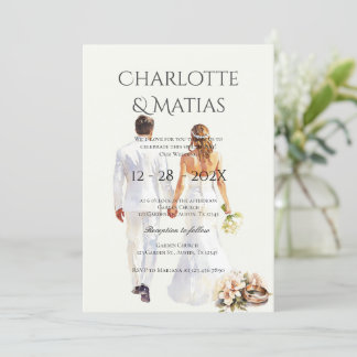 Invitation bride and groom silhouette Boho Floral Wedding 