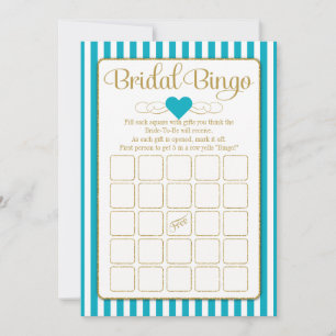 Invitation Bride Bingo Turquoise Gold Fête des mariées Jeu