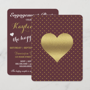 Invitation BRIDE CO Bourgogne Et Gold Heart Polka Dot Party