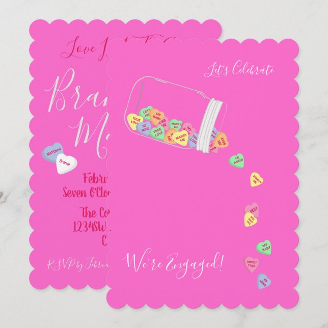 Invitation BRIDE & CO Candy Hearts Engagement Partie Douche (Devant / Derrière)
