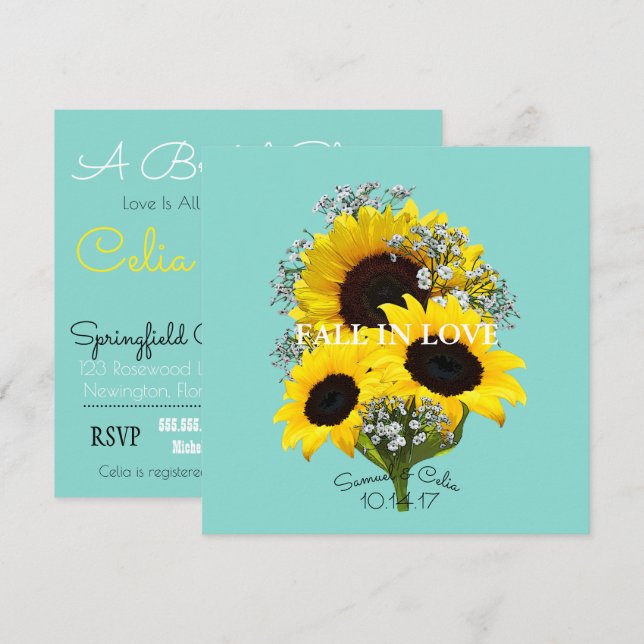 Invitation BRIDE & CO Sunflower Fall In Love Fête des mariées (Devant / Derrière)