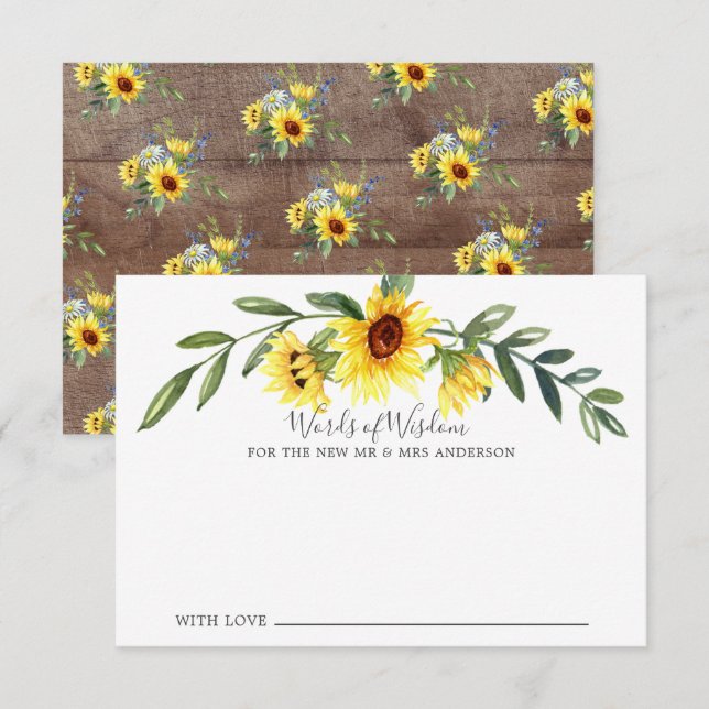 Invitation Bride de tournesol jaune rustique Paroles de sages (Devant / Derrière)