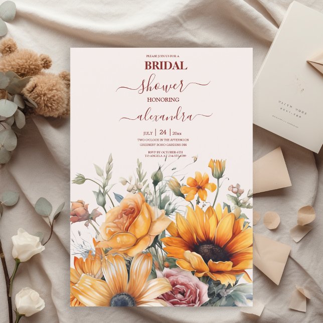 Invitation Bride de tournesol rustique aquarelle (Créateur téléchargé)