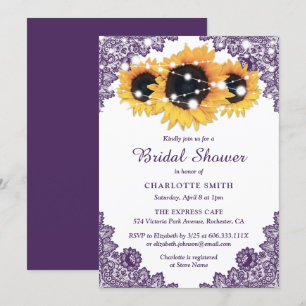 Invitation Bride de tournesol violet rustique chic