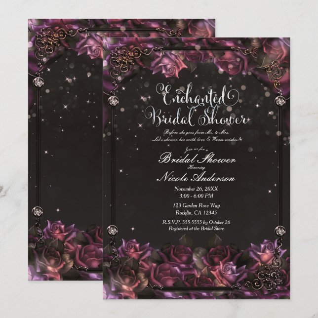 Invitation Bride du jardin fleuri foncé Rose Enchanted Berry (Devant / Derrière)