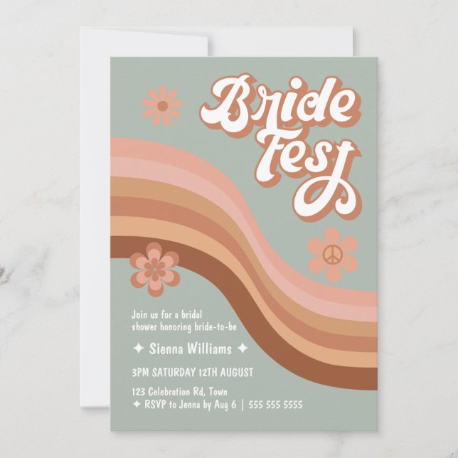 Invitation Bride Fest Super Retro Daisy Fête des mariées Sage (Devant)