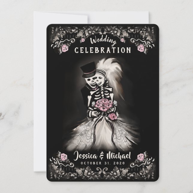 Invitation Bride Groom Mariage Skeletons Cemetery Love Invita (Devant)