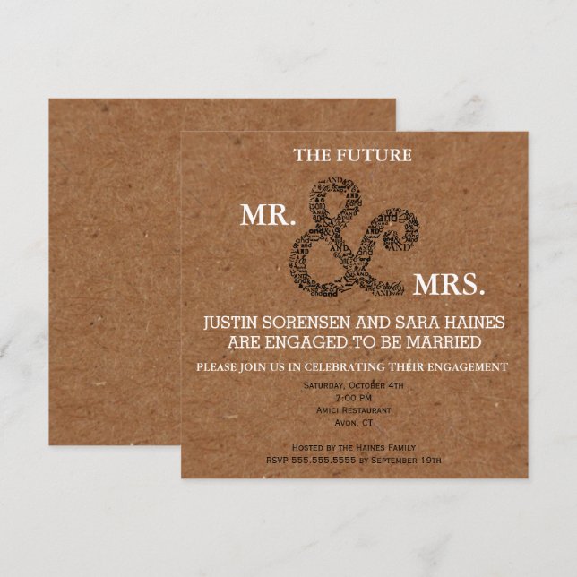 Invitation BRIDE M. & Mme Rustic Mariage Fête des mariées Par (Devant / Derrière)