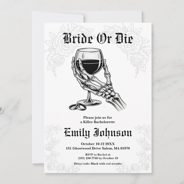 Invitation Bride or Die Gothic Skeleton Bachelorette Party (Devant)