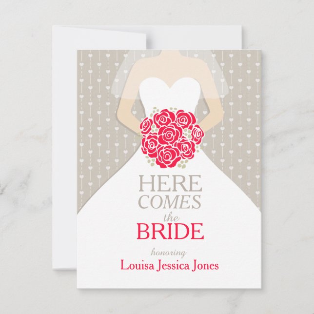 Invitation Bride rouge roses bouquet nuptiale douche invitati (Devant)