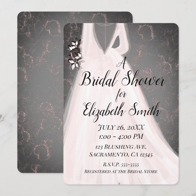 Invitation Bride rougissante rose Grey Fête des mariées moder (Devant / Derrière)