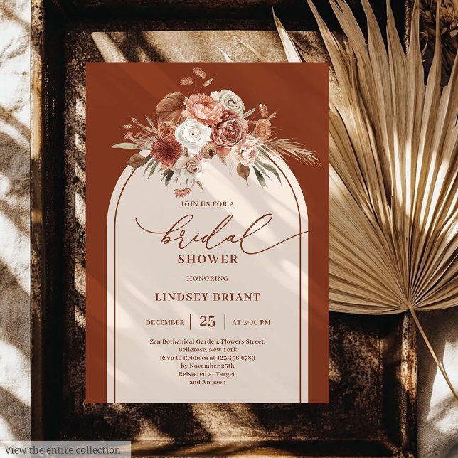 Invitation Bride Rustique Dusty Orange Pampas Grass Floral (Rustic Dusty Orange Pampas Grass Floral Bridal Shower)