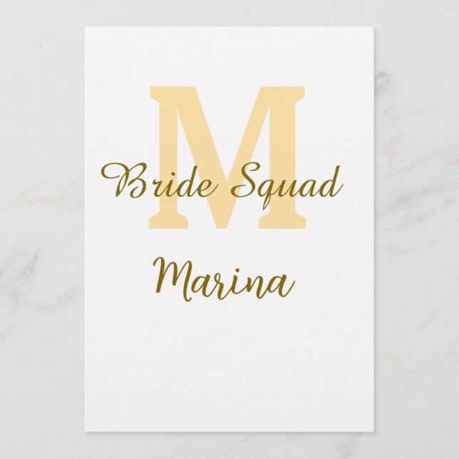 Invitation Bride squad monogram golden bridal shower simple  (Devant)