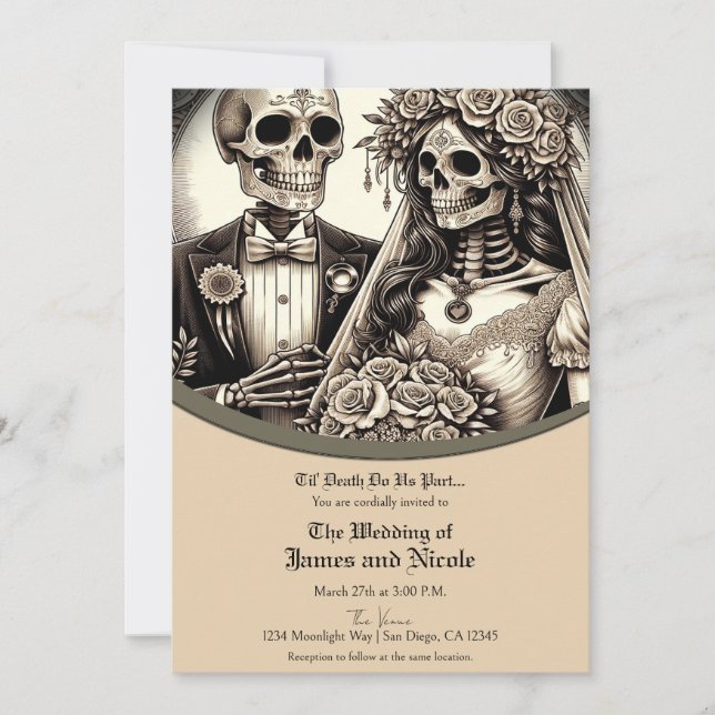 Invitation Bride squelette et Mariage beige Tan (Devant)