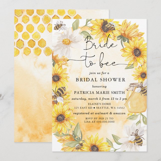 Invitation Bride To Bee Honeybee Floral Bridal Shower (Devant / Derrière)